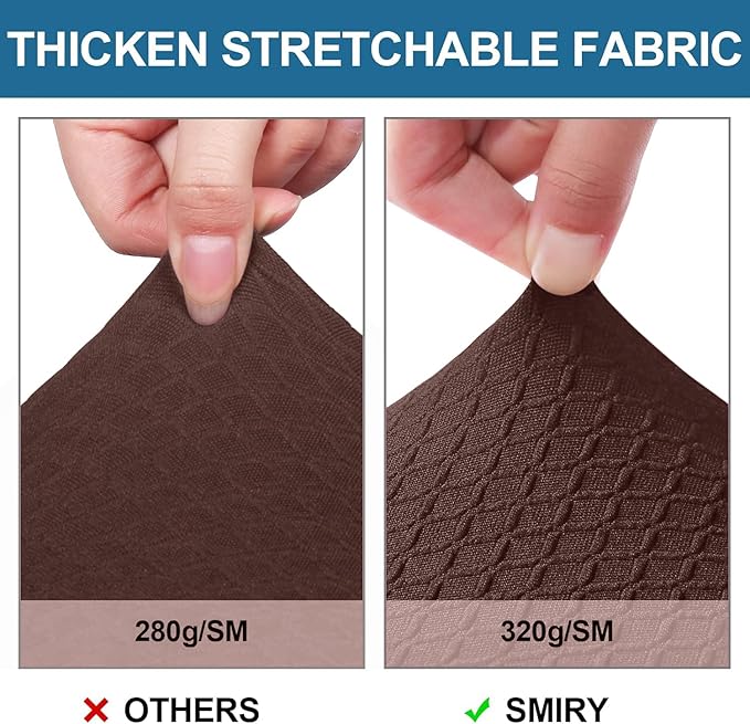 Smiry Waterproof Seat Covers for Dining Room Chairs Set of 8, Stretch Jacquard Removable Washable Chair Seat Slipcovers Protector, No Rear Covers, Light Chocolate