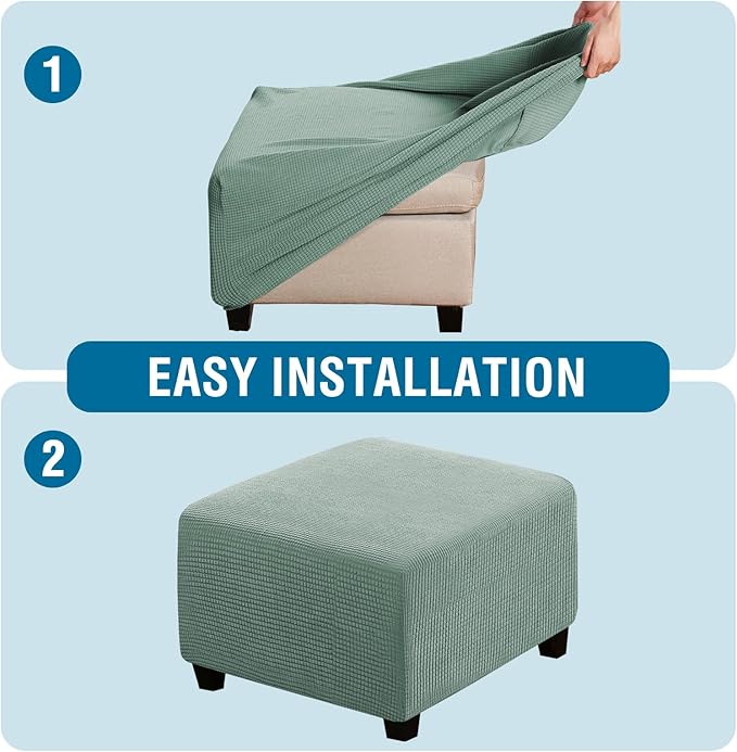 H.VERSAILTEX Square Ottoman Covers Ottoman Slipcovers Folding Storage Stool Furniture Protector Form Fit with Elastic Bottom, Stretch High Spandex Small Checks Jacquard Fabric(Medium,Sage)