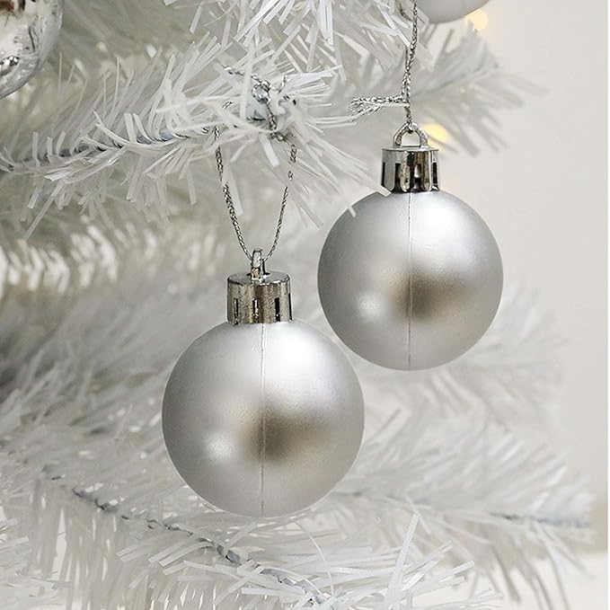 24 Count Small Silver Ornaments for Mini Christmas Tree, Small Shatterproof Christmas Tree Ornaments Balls Party Decorations, 1.2 Inch