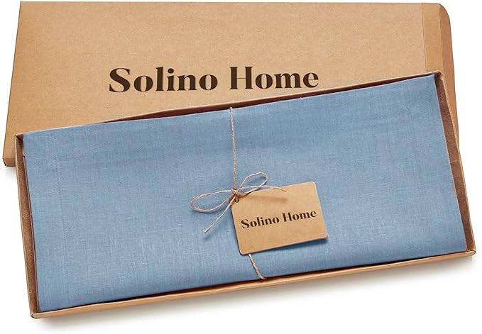 Solino Home Linen Table Runner 36 Inches - 100% Pure Linen Dusty Chambray Blue Table Runner 14 x 36 Inch Ideal for Dresser and Coffee Tables - Diana Medium Weight, Winter, Spring, Easter