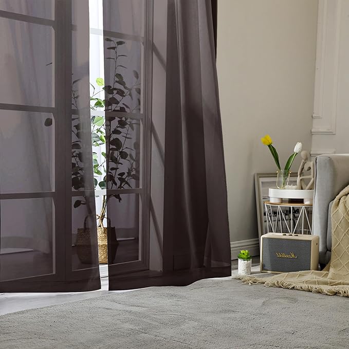 Lecloud Chocolate Sheer Curtains 78 Inches Long 2 Panels,Light Filtering Voile Airy Curtains, Balance Light Privacy Window Treatments with Dual Rod Pocket for Bedroom Laundry Room, Each 42" W x 78" L
