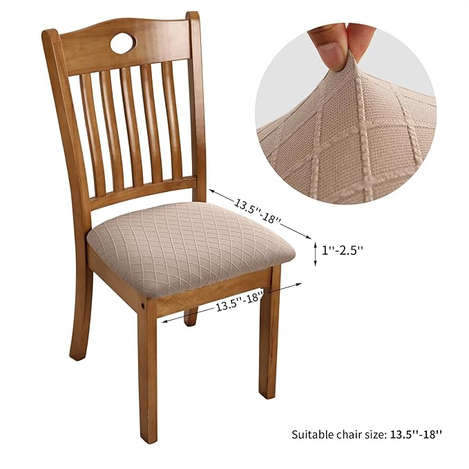 Fuloon Stretch Chair Seat Covers 4 PCS, Removable Washable Dining Chair Covers Anti-Dust Dining Room Seat Cushion Slipcovers (4, Khaki)