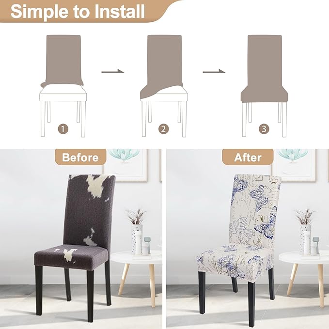 SearchI Dining Room Chair Covers Set of 4, Stretch Printed Parsons Chair Slipcovers Spandex Removable Washable Kitchen Chair Protector Cover for Dining Room, Hotel, Ceremony (Butterfly Pattern)