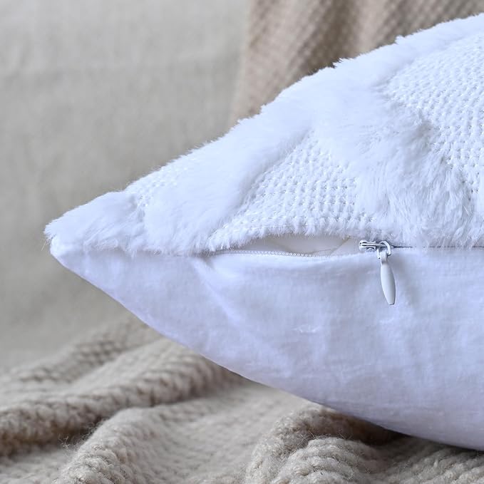 Set of 2 Soft Moroccan Throw Pillow Covers 12x20 Inch Plush Boho Decorative Pillow Cover Accent Cushion Case for Couch Sofa Bed, Pure White