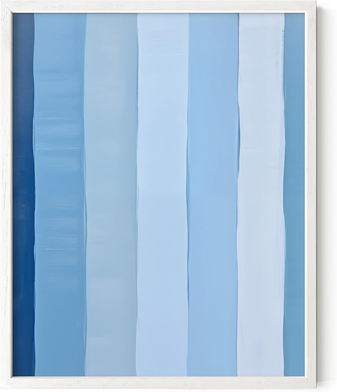HAUS AND HUES Modern Abstract Wall Art - Blue and Green Living Room Art, Modern Artwork for Walls, Minimalist Picture for Living Room(Painted Stripes, White Frame, 16x20)