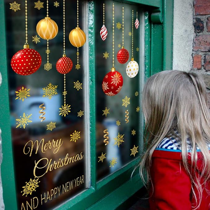 2 Sheets Christmas Wall Decals Christmas Light Bulb Wall Stickers Xmas Ball Foil Swirls Hanging Ceiling Decoration for Indoor Xmas Party Decoration Accessories