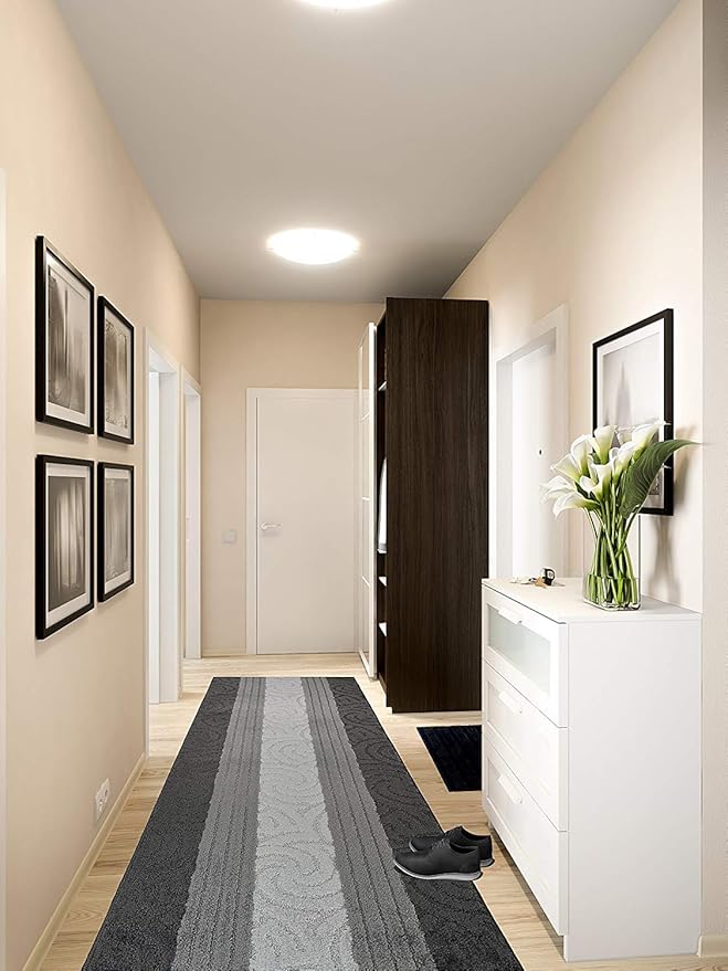 Custom Size Hallway Runner Rug, Slip Resistant, 26 Inch Wide X Your Choice of Length, Scroll Anthracite, 26 Inch X 6 feet