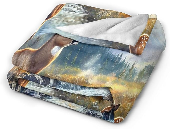 Tijuboni Elk Deer Throw Blanket Mountain Cabin Gifts for Women Men Girls Boys Kids Adults Soft Flannel Fleece Blanket for Couch Sofa Bed Home Decor 60"x80"