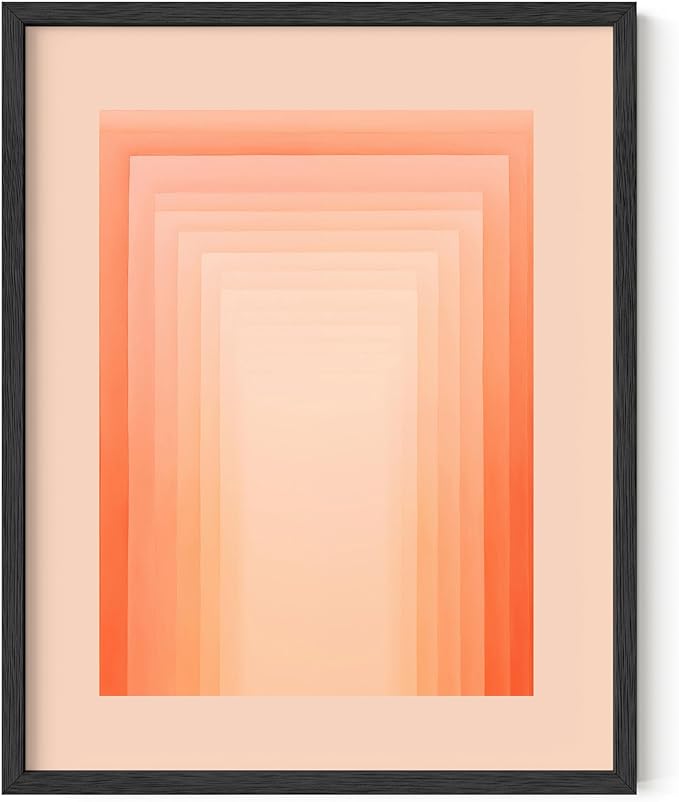 HAUS AND HUES Colorful Abstract Wall Art - Minimalist Retro Picture for Living Room Decor, Red and Pink Modern Wall Art Painting (Pink Geometric, Black Frame, 11x14)