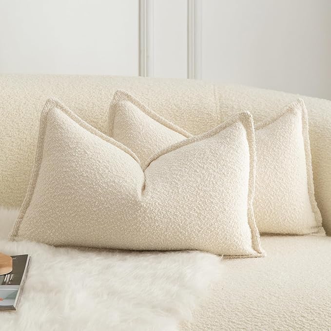 MANDIOO Pack of 2 Decorative Throw Pillow Covers Accent Solid Woven Textured Cushion Covers Pillow Cases Bedroom Living Room Sofa Home 12 x 20 Inch Beige