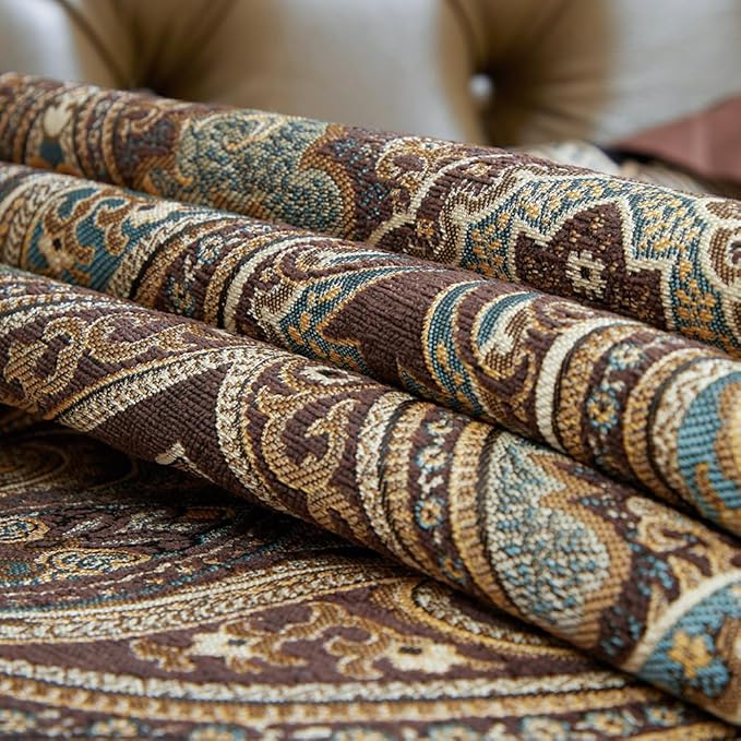 Luxury Vintage Design Table Runner 120 inches Long Embroidery Jacquard Fabric with Multi-Tassels Table Runners for Dining Room Dresser Wedding Holiday Party Fireplace Decorations (Coffee, 12X120inch)