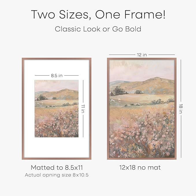 Homeforia 12x18 Picture Frame Mocha, High End Metal 12x18 Poster Frames with Mat 8.5x11 Photo, 12 x 18 Mocha Frames Matted to 8.5 by 11 inch Print, 18x12 Thin Frame, Tempered Glass, Wall Kit, Set of 1