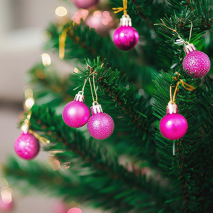 24 Count Mini Rose Red Ornaments for Mini Christmas Tree, Small Shatterproof Christmas Tree Ornaments Balls Party Decorations, 1.2 Inch