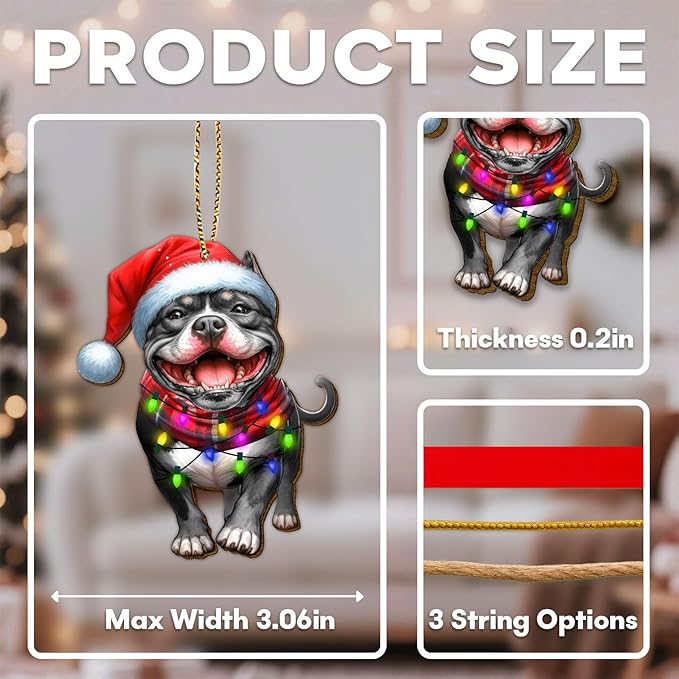 34HD Pit Bull Christmas Ornament Wooden 2-Side Printed, Dog Gifts for Dog Lovers, Christmas Decor for Trees
