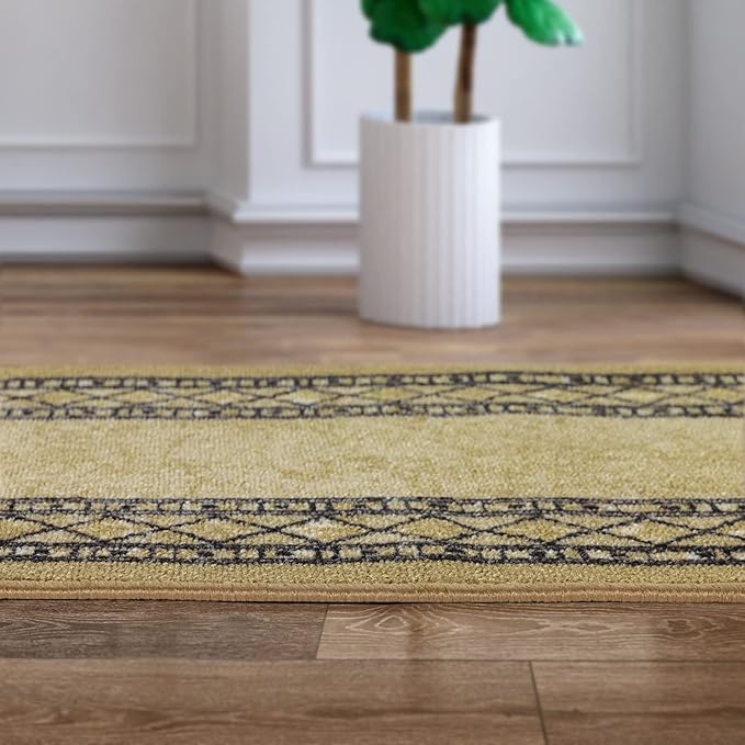 Antep Rugs Alfombras Modern Bordered 2pc Non-Skid (Non-Slip) Low Profile Pile Rubber Backing Indoor Kitchen Runner Rugs (Brown, 2pc Set)