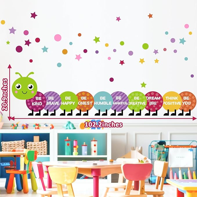 Large Kids Nursery Wall Stickers Colorful Motivational Wall Decal Multicolor Polka Dot Walls Vinyl Sticker Be Kind Art Mural Decals for Baby Boys Girls Bedroom Playroom Classroom Decor 20.9" x 102.2"