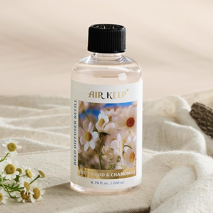Airkeep Reed Diffuser Oil Refill with Diffuser Sticks, 6.76 Fl Oz(200ml) Chamomile Wood Scented Oils, Aroma Therapy, Home Fragrance & Air Freshener, Office Décor, Decoration