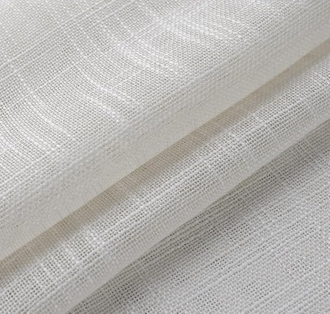 MIUCO Semi Sheer Curtains Poly Linen Textured Solid Grommet Curtains 95 Inches Long for French Doors 2 Panels (2 x 37 Wide x 95" Long) Beige