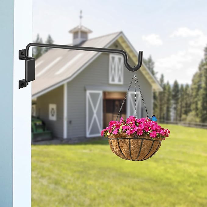 16"Swivel Plant Hanger - 360° Outdoor Hanging Brackets with 12-Directional Adjustable Hook, Rust Resistant Solid Steel Wall Mount for Bird Feeders, Indoor/Outdoor Plants, Garden & Patio