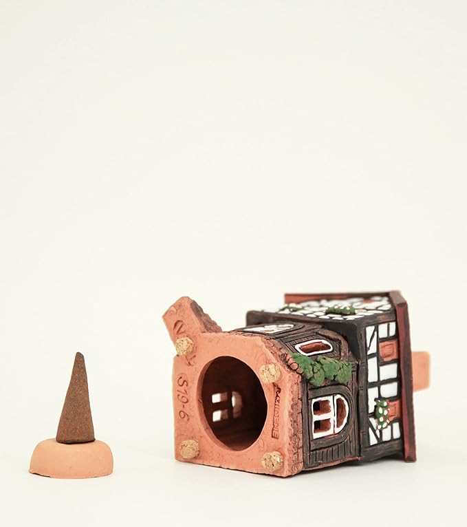 Ceramic Houses and Villages Collection - Handmade Christmas Village House Collectible Miniature of Historic House in Lauterbach Germany - Cone Incense Holder Room Decor Incense Burner S19-6