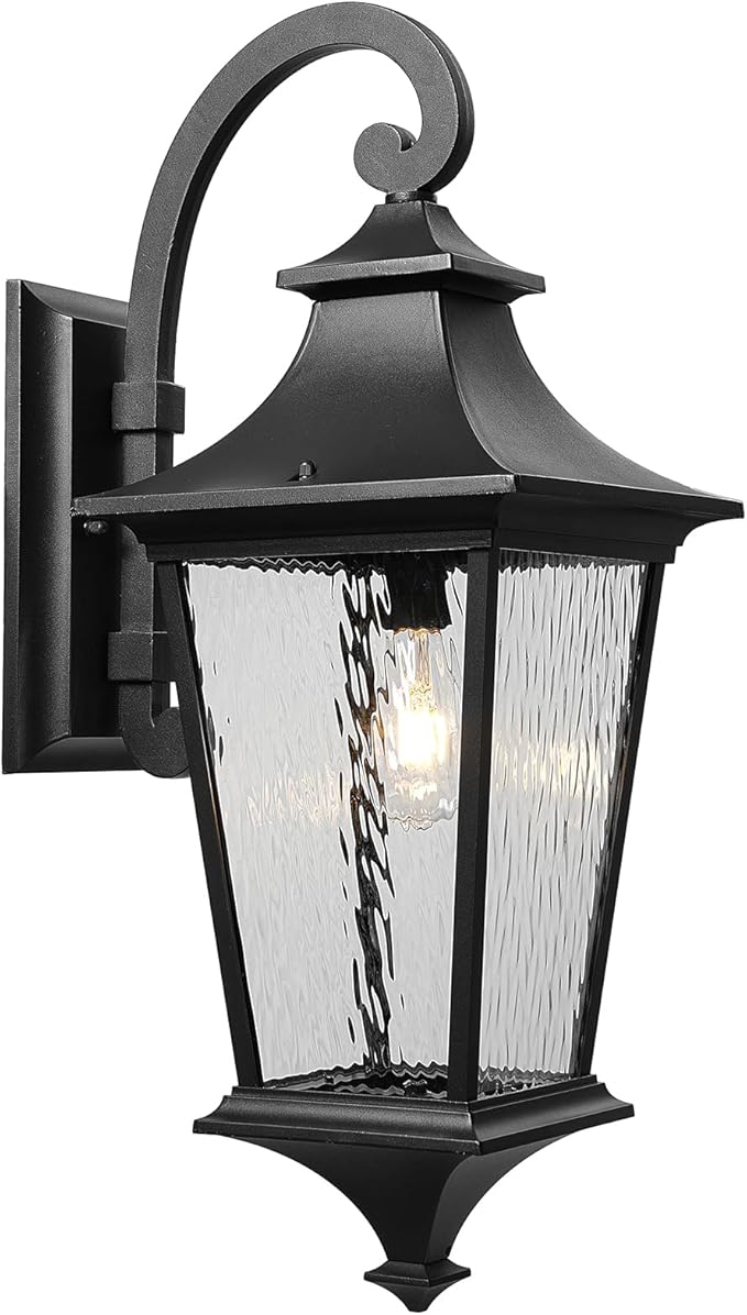 Black Outdoor Wall Light Fixtures 29.3 Inch Large Aluminum Outside Wall Lantern with Water Ripple Glass Waterproof Wall Sconce Porch Lights for Patio Doorway E26 Socket