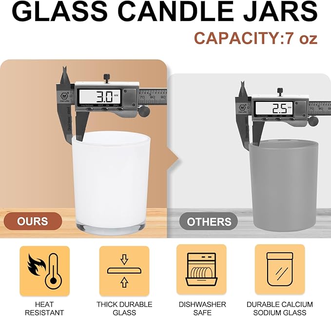SHOWIN Thick Candle Jars for Making Candles 16 Pcs, 7 OZ Empty Jars with Wood Lids for Candle Making, Sample Container, Inner White