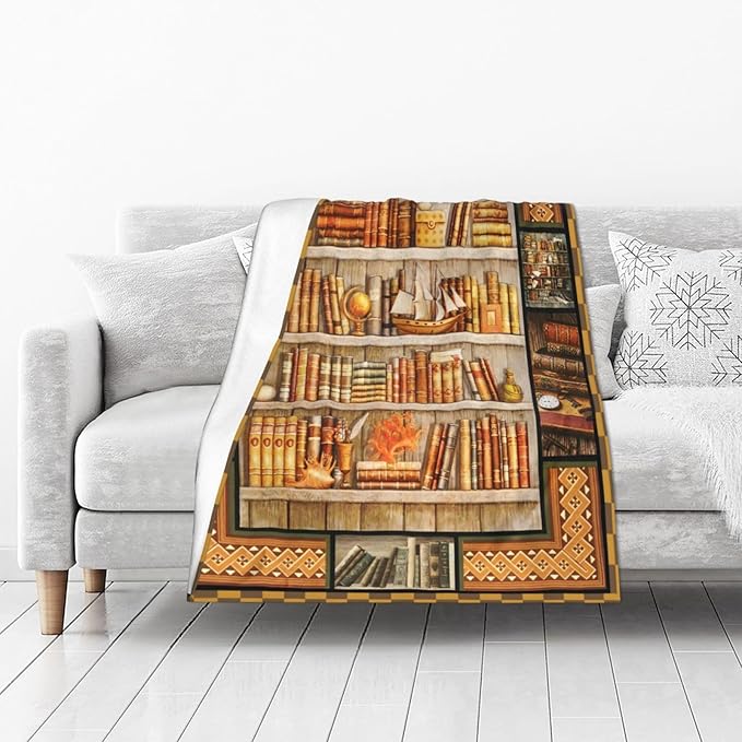 Book Blanket Reading Librarian Throw Blankets Plush Cozy Flannel Fleece Ultra Soft Fuzzy Reader Bookworm Party Blanket Book Lovers Gifts for Girls Women Men Boy Kids Adult 50"X40"