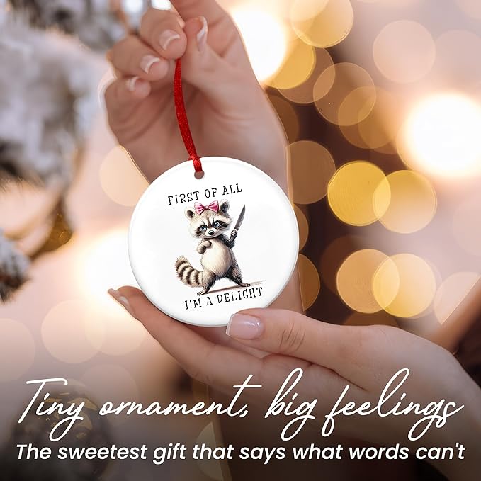 TEEZWONDER Christmas Racoon Gift for Women - Ceramic Christmas Tree Ornaments 2025 - Racoon Ornament, Funny Raccoon Gifts for Sister Friend, Raccoon Ornaments, White Elephant Gifts for Adults