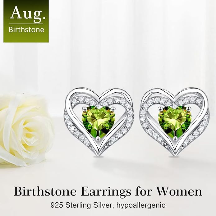 Iefil Christmas Earrings for Women, 925 Sterling Silver Birthstone Stud Earrings Birthday Gifts for Women