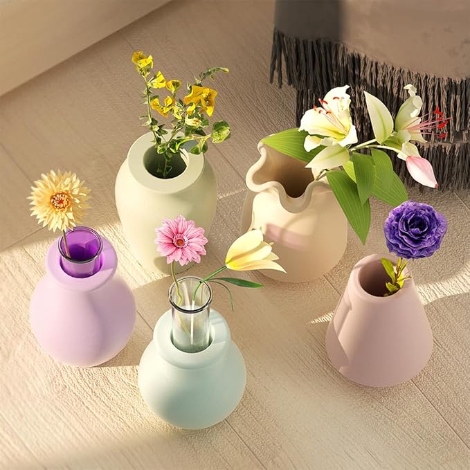Koonafy 2 Pieces Vase Resin Moulds Silicone Set, Candle Holder Resin Molds, 8 Style Vase Resin Casting DIY Making Handmade Home Display Decor Crafts for Epoxy Resin (C-2pcs)