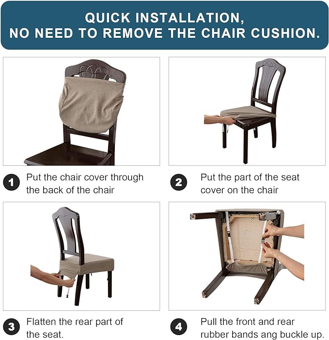 Genina Waterproof Seat Covers for Dining Room Chair Covers Waterproof Dining Chair Covers (6 PCS-Rear-Covered, Chocolate)