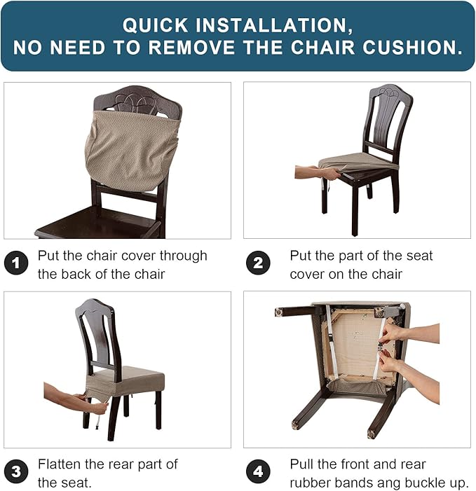 Genina Waterproof Seat Covers for Dining Room Chair Covers Set of 8, Stretch Jacquard Kitchen Parson Chair Slipcover Protector