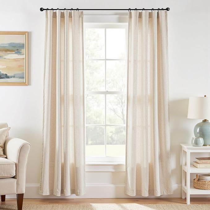 jinchan Linen Blend Closet Curtains 84 Inches Length 2 Panel for Bedroom Bathroom, Natural Farmhouse Country Cottage Core Style 38 Inches Wide Drapes with Rod Pocket Back Tab (38W x 84L, Ecru)
