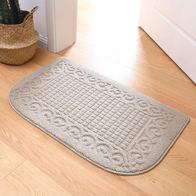 COSY HOMEER 32X20 Inch Anti Fatigue Kitchen Rug Mats are Made of 100% Polypropylene Half Round Rug Cushion Specialized in Anti Slippery and Machine Washable,Beige(2 pcs)