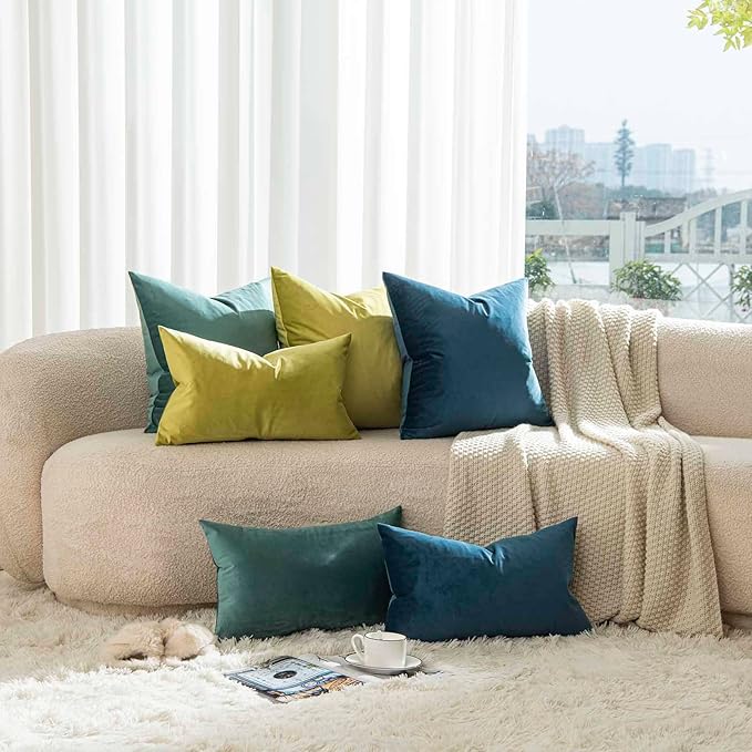 JUSPURBET Throw Pillow Covers Set of 2 Decorative Velvet Pillow Covers for Couch Sofa Bed Soft Euro Cushion Covers Cases with Invisible Zipper for Living Room Home Decor 28x28 inch,Emerald