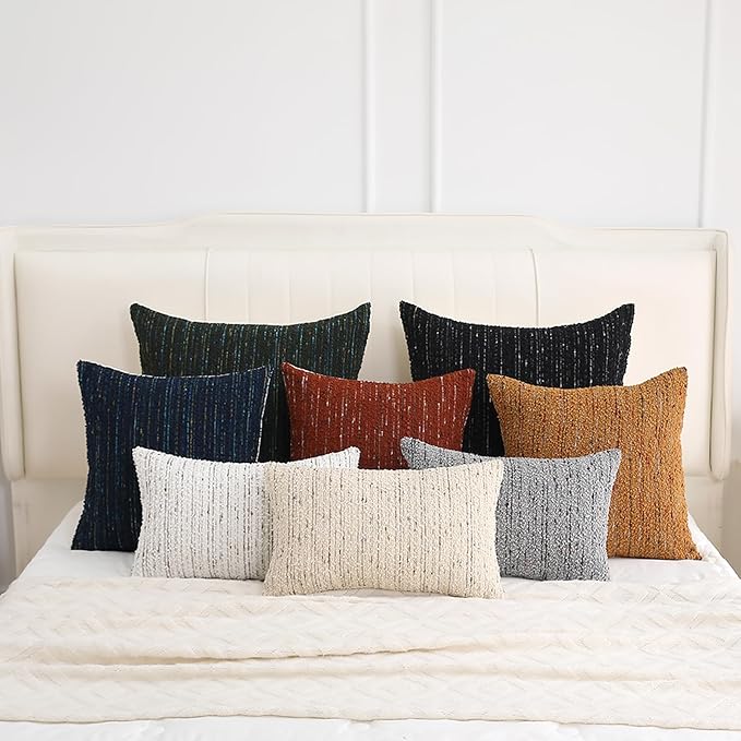 Textured Boucle Lumbar Pillow Covers 12x20 Neutral Striped Throw Pillows Soft Modern Farmhouse Pillow Cases, 1pc Decorative Accent Rectangle Couch Cushion Cover for Bed Chair Sofa, Grey
