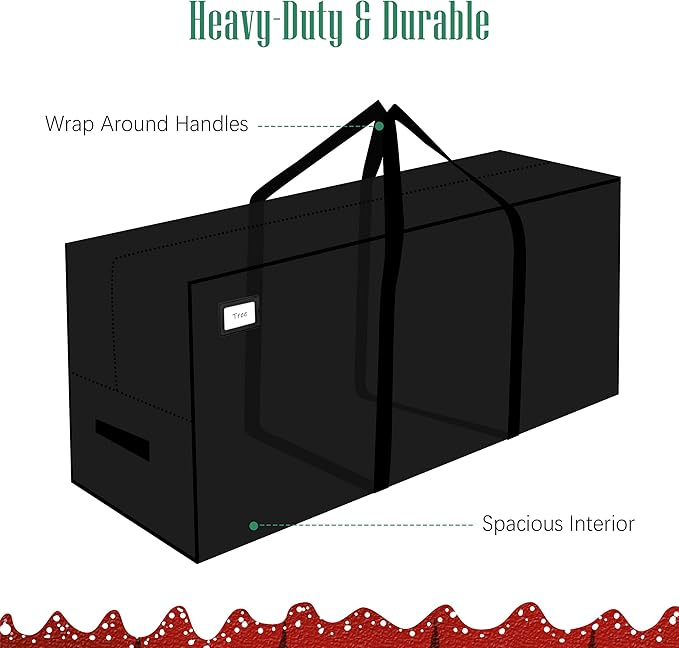 Cosy Family 9 ft Christmas Tree Storage Bag - Durable Heavy Duty Extra Large Artificial Xmas Holiday Tree Bag with Reinforced Handles and Dual Zippers Wide Opening - Black