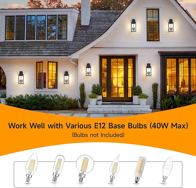 tewei Dusk to Dawn Outdoor Wall Lantern, 22'' Large Porch Lights Outdoor Sconce Lights, 4-Light Modern Exterior Lighting Fixtures Waterproof Outside Patio Lanterns for House Garage, 1-Pack