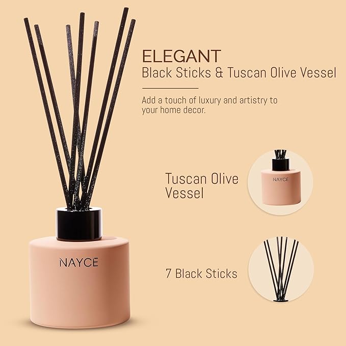 Nayce Luxury Reed Diffuser - Chianti Oud Orchard - Aromatherapy Essential Oil Diffuser Sticks - Hand-Poured in USA - Reed Diffusers for Home, Bathroom, Bedroom, Office Decor, Housewarming Gifts