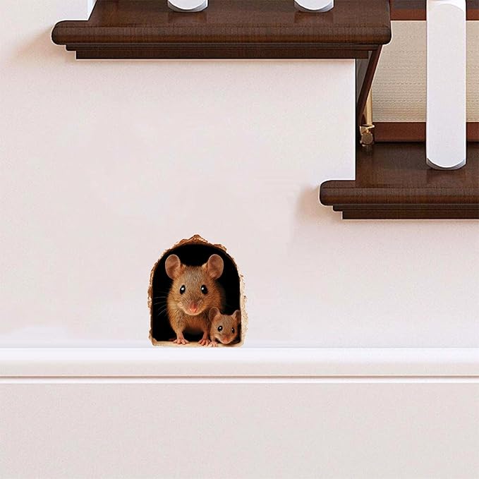 Christmas Mouse Hole Wall Sticker – Santa Mouse Delivering Gifts – Removable Holiday Wall Decal for Kids, Baseboards & Doors – MICESTERPIECE (Mom & Baby Mouse)