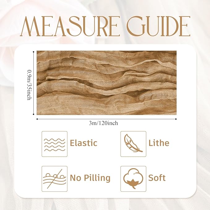 Wokceer Cheesecloth Table Runner 2Pack 10FT Khaki Boho Gauze Cheese Cloth Table Runner for Party Long Rustic Sheer Table Runners for Baby Bridal Shower Wedding Easter Table Decor