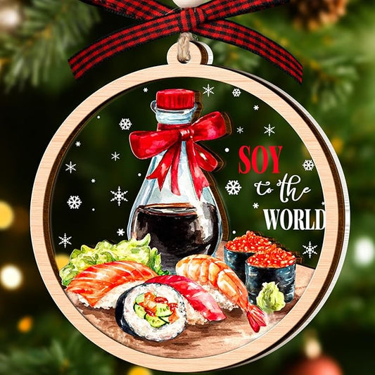 Sushi Ornament - Sushi Ornaments for Christmas Tree - Japanese Food Christmas Ornament - Food Gifts for Sushi and Japanese Culture Lovers - 2 Layer Acrylic and Wood Christmas Ornaments 2025