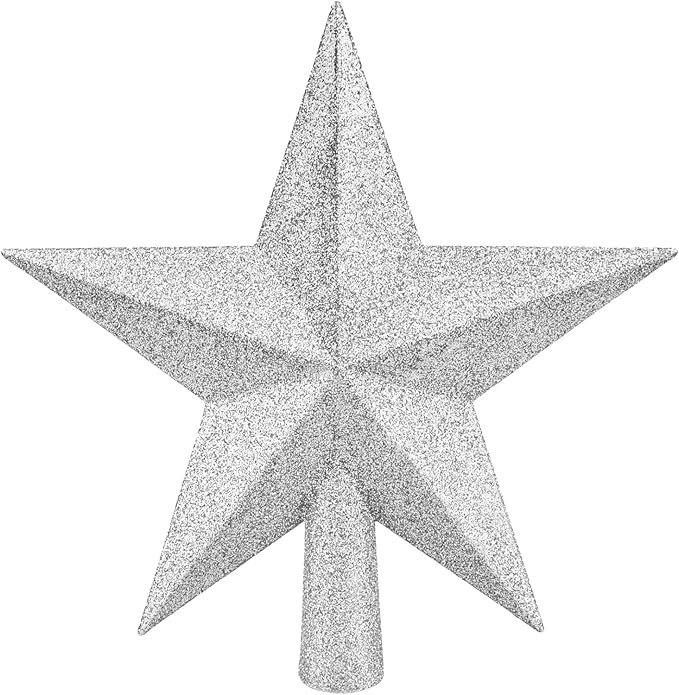 Christmas Tree Topper 10 Inch,Glitter Christmas Ornaments Star Xmas Decoration on Tree for Holiday Ornament or Home Decor(Silver)
