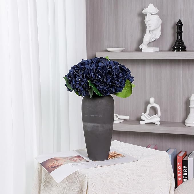 Kimura's Cabin 6pcs Navy Blue Artificial Silk Hydrangea Flowers Fake Hydrangeas with Stems Hydrangeas Bouquet for Wedding Home Halloween Party DIY Dining Table Decoration（Navy Blue）