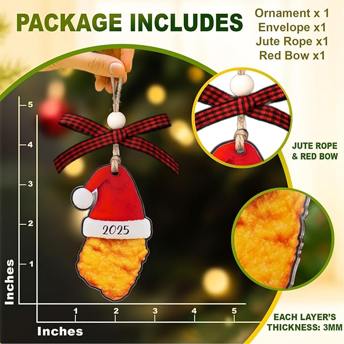 Chicken Nugget Ornament - Nugget Ornament - Food Ornaments - Funny Christmas Ornaments - Funny Gift for Food Lovers - Cute Kitchen Decor - Acrylic Christmas Tree Hanging Ornament 2025
