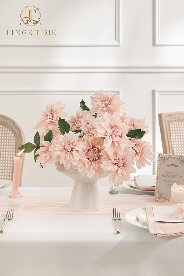 TINGE TIME Artificial Flowers 20pcs Silk Dahlia 5"/6" Fake Flowers for DIY Wedding Bridal Bouquets Centerpieces Arrangements Party Baby Shower Home Decorations (Dusty Pink)