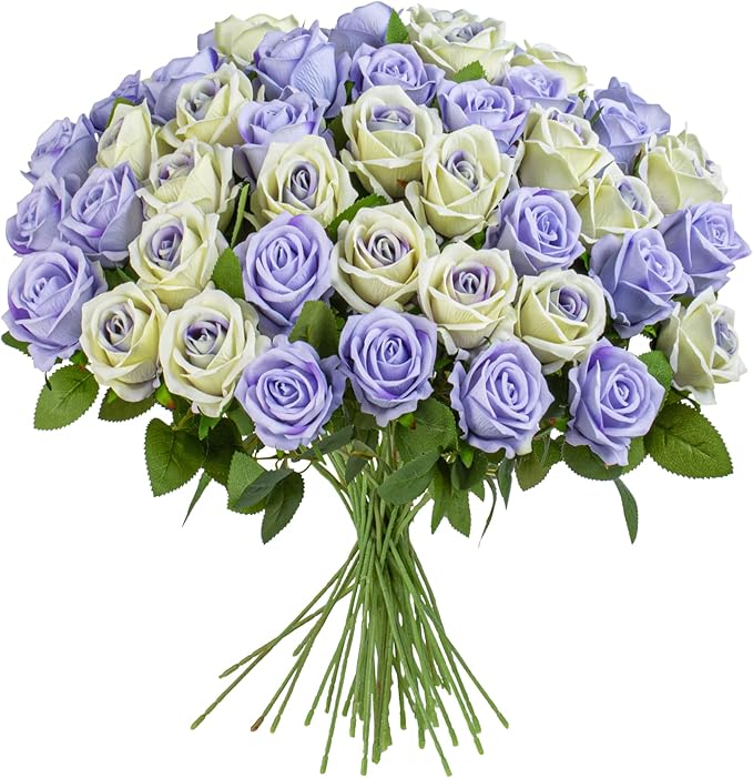 Artificial Flowers Roses Touch Fake Rose Bouquet Flower Stem for Wedding Centerpieces DIY Wreath Home Decorations Silk Roses Mothers Party Fake Outdoor Flowers Decor 19.6"(Mix50PCS)