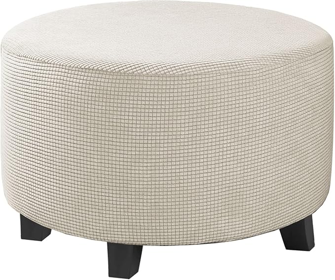H.VERSAILTEX Ottoman Cover Stretch Ottoman Slipcover Round Ottoman Storage Cover Folding Stool Covers Furniture Protector Cover for Footrest Ottoman Fit Dia 30" - 41", Island Fossi