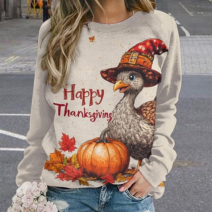 Womens Thanksgiving Sweatshirt Oversized Crewneck Pullover Casual Graphic Long Sleeve Shirts