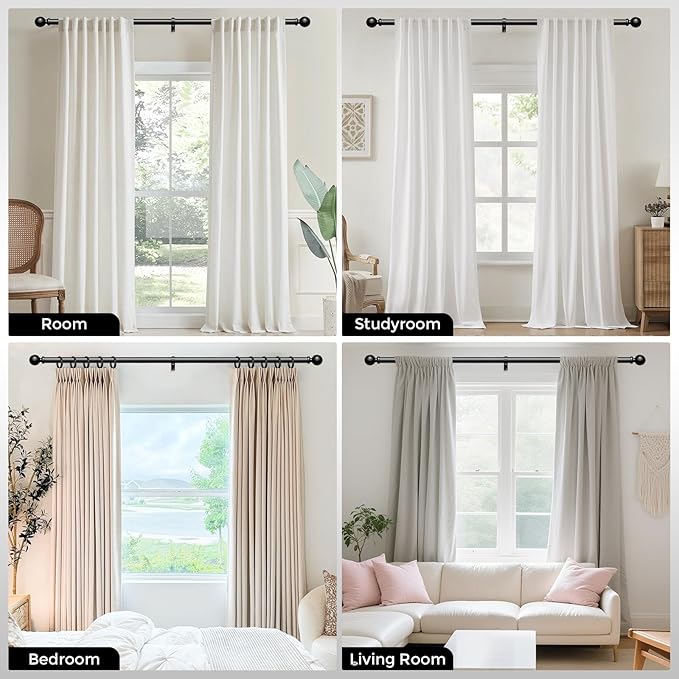 Curtain Rods 30 to 56 Inch, Black 1 Inch Adjustable Heavy Duty Curtain Rods for Windows, Decorative Modern Window Treatment Rod, Telescopic Splicing Metal Drapery Pole, Easy Installation